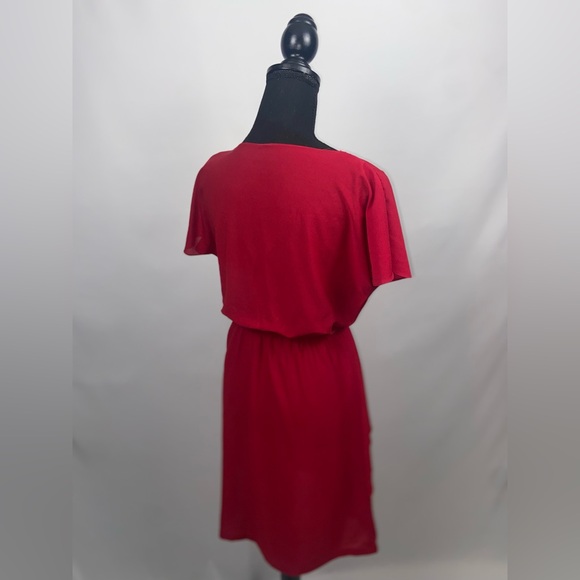 Burgundy Dress Handmade with Ruffle Elastic Waistband Short Sleeve - Picture 5 of 8